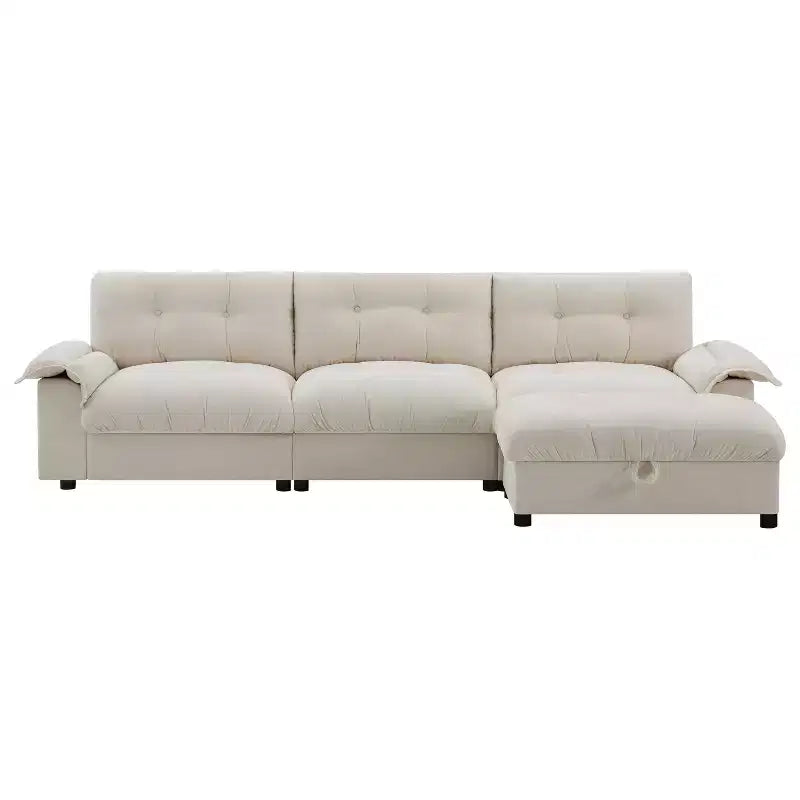 Divano Sezionale Moderno Divano a L Divano Imbottito Cloud con Porte di Ricarica e Portabicchieri e Tasche Laterali e Pouf Contenitore Mobile -ModernLuxe