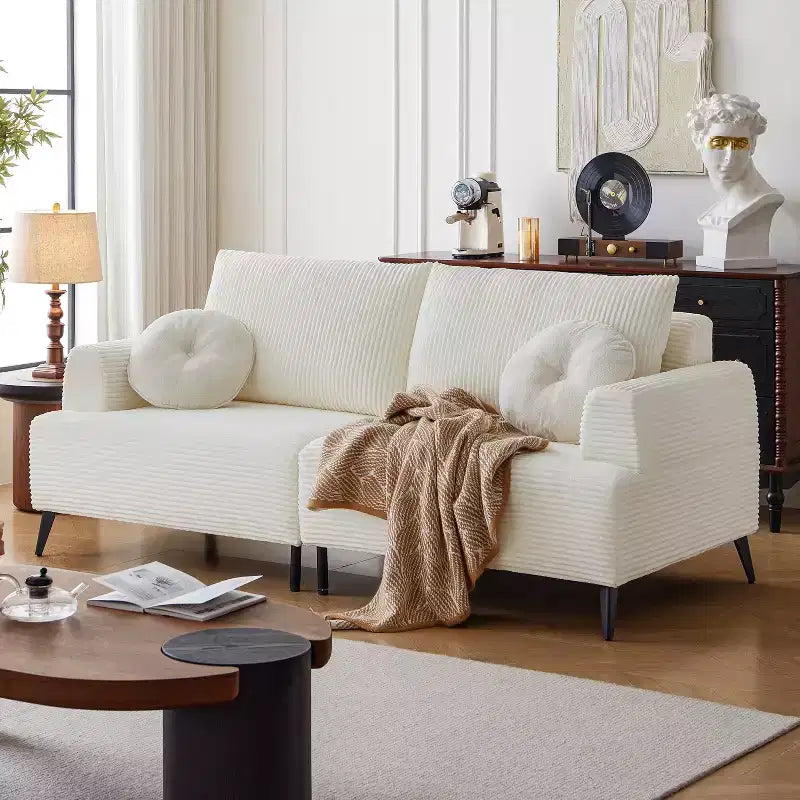 ATJafurn Divano sezionale in velluto a coste bianco, divano letto moderno modulare imbottito oversize con comodi cuscini e seduta profonda per il soggiorno