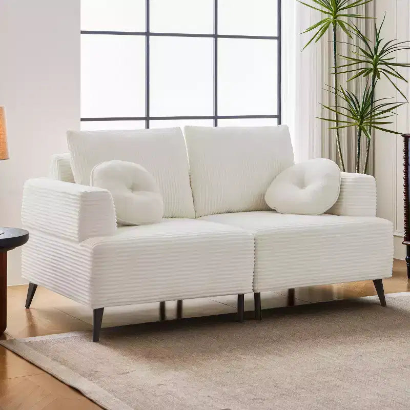 ATJafurn Divano sezionale in velluto a coste bianco, divano letto moderno modulare imbottito oversize con comodi cuscini e seduta profonda per il soggiorno