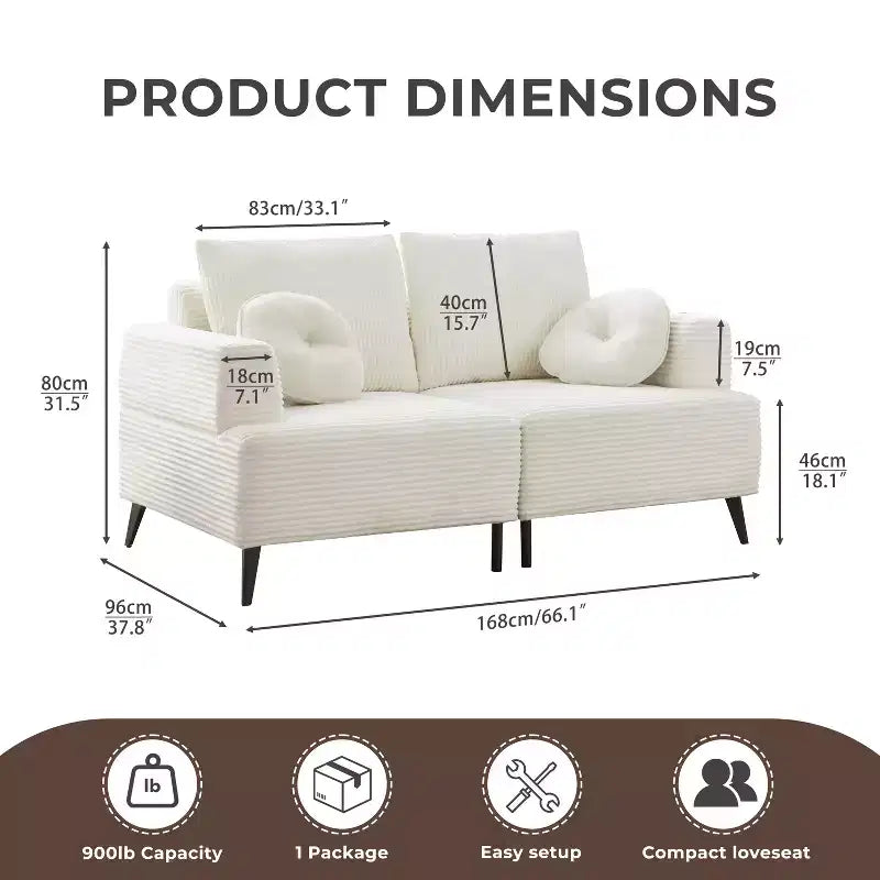 ATJafurn Divano sezionale in velluto a coste bianco, divano letto moderno modulare imbottito oversize con comodi cuscini e seduta profonda per il soggiorno