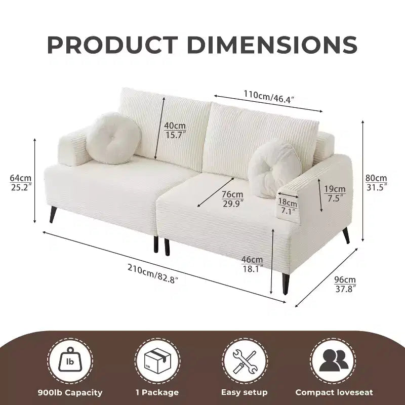 ATJafurn Divano sezionale in velluto a coste bianco, divano letto moderno modulare imbottito oversize con comodi cuscini e seduta profonda per il soggiorno