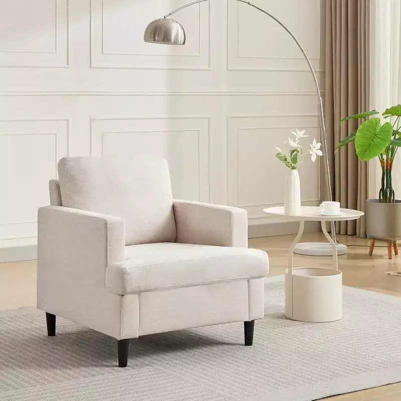 Poltrona d'accento, Poltrona da soggiorno in lino, Poltrona moderna di metà secolo, Comoda poltrona da lettura, Poltrona lounge imbottita per soggiorno, camera da letto