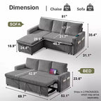 Dyonery Divano a L Componibile Letto con Schienale Reclinabile, Divano Letto a Scomparsa 81, Divano Reversibile con Contenitore, Montaggio Senza Attrezzi
