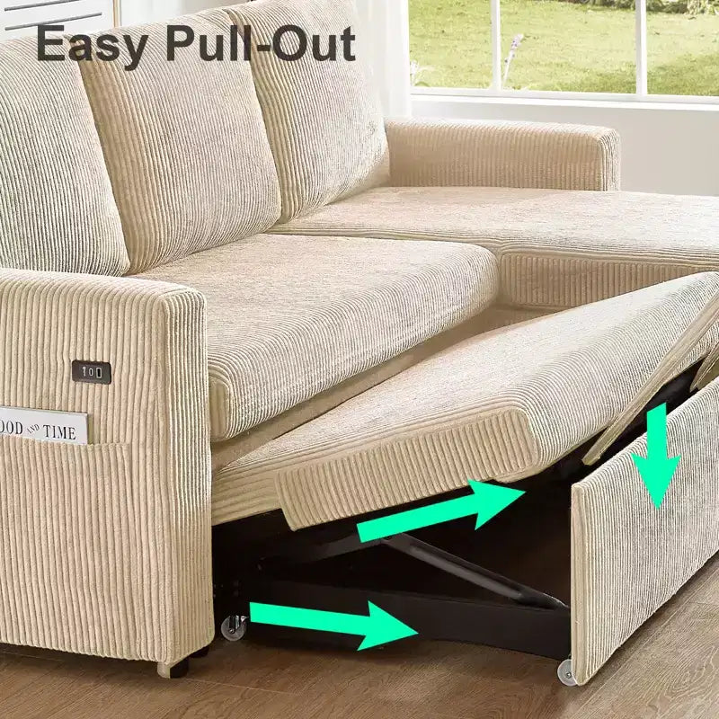 Dyonery Divano a L Componibile Letto con Schienale Reclinabile, Divano Letto a Scomparsa 81, Divano Reversibile con Contenitore, Montaggio Senza Attrezzi