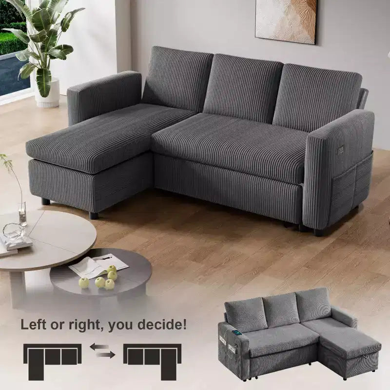 Dyonery Divano a L Componibile Letto con Schienale Reclinabile, Divano Letto a Scomparsa 81, Divano Reversibile con Contenitore, Montaggio Senza Attrezzi