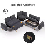 Dyonery Divano letto modulare sezionale a 7 posti con letto estraibile/schienale reclinabile/porte USB/seduta con contenitore, divano a L, montaggio senza attrezzi