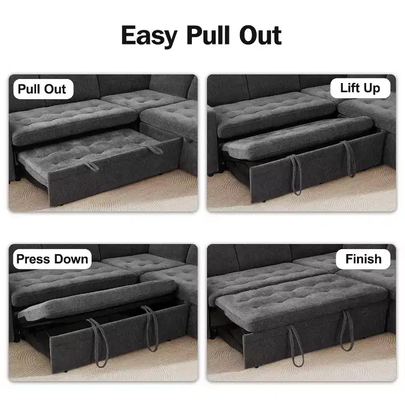 Dyonery Divano letto modulare sezionale a 7 posti con letto estraibile/schienale reclinabile/porte USB/seduta con contenitore, divano a L, montaggio senza attrezzi
