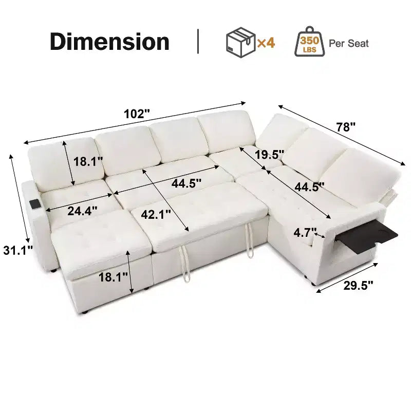 Dyonery Divano letto modulare sezionale a 7 posti con letto estraibile/schienale reclinabile/porte USB/seduta con contenitore, divano a L, montaggio senza attrezzi