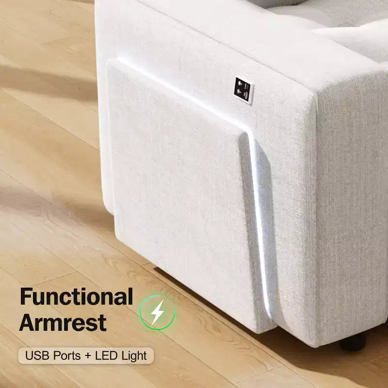 Dyonery Divano letto modulare sezionale a 7 posti con letto estraibile/schienale reclinabile/porte USB/seduta con contenitore, divano a L, montaggio senza attrezzi