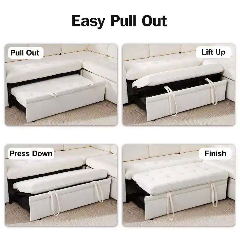 Dyonery Divano letto modulare sezionale a 7 posti con letto estraibile/schienale reclinabile/porte USB/seduta con contenitore, divano a L, montaggio senza attrezzi