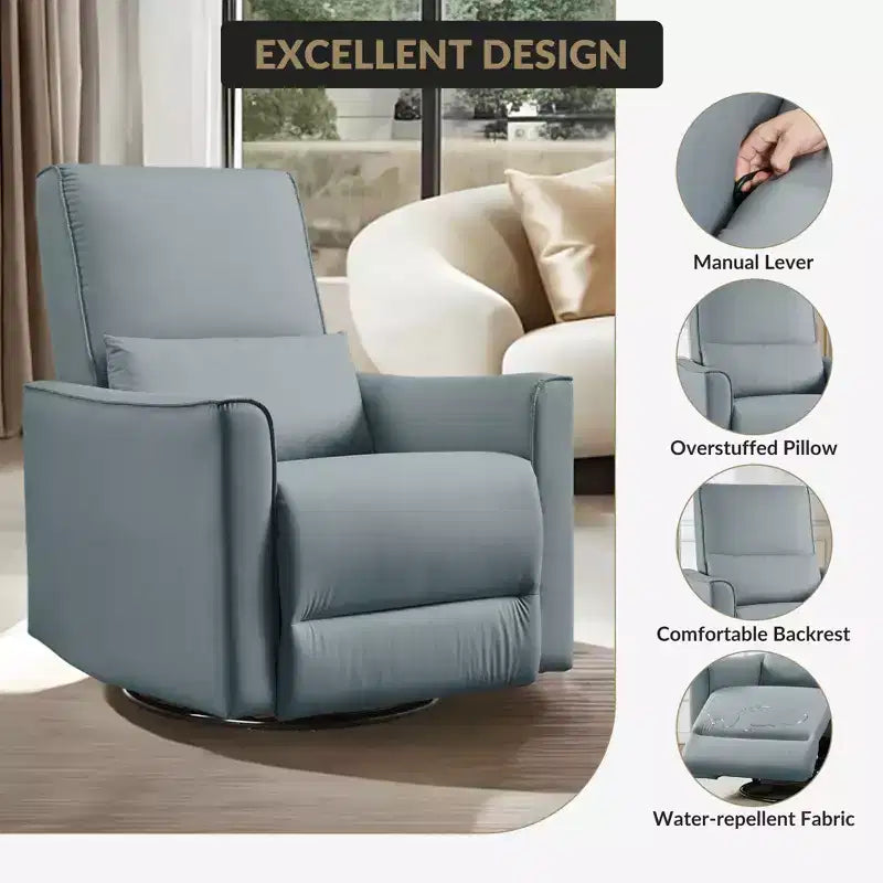 Poltrona Reclinabile Girevole a Dondolo, Recliner Manuale in Pelle, Comoda Poltrona a Dondolo, per Soggiorno, Camera da Letto