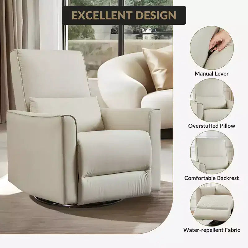 Poltrona Reclinabile Girevole a Dondolo, Recliner Manuale in Pelle, Comoda Poltrona a Dondolo, per Soggiorno, Camera da Letto