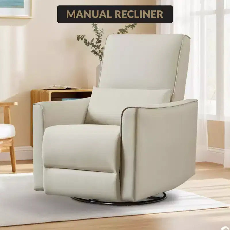 Poltrona Reclinabile Girevole a Dondolo, Recliner Manuale in Pelle, Comoda Poltrona a Dondolo, per Soggiorno, Camera da Letto