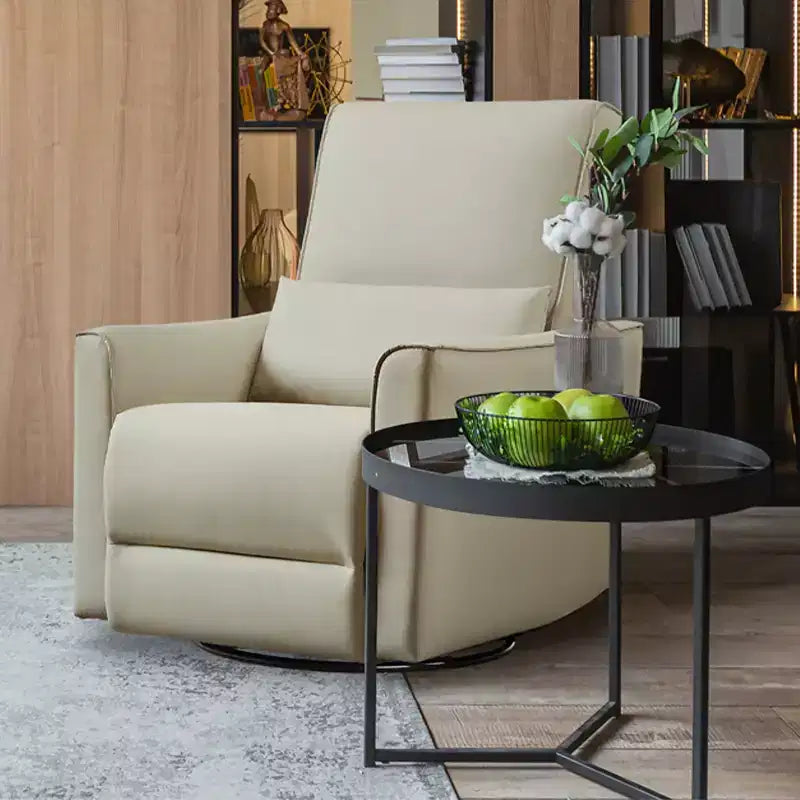 Poltrona Reclinabile Girevole a Dondolo, Recliner Manuale in Pelle, Comoda Poltrona a Dondolo, per Soggiorno, Camera da Letto