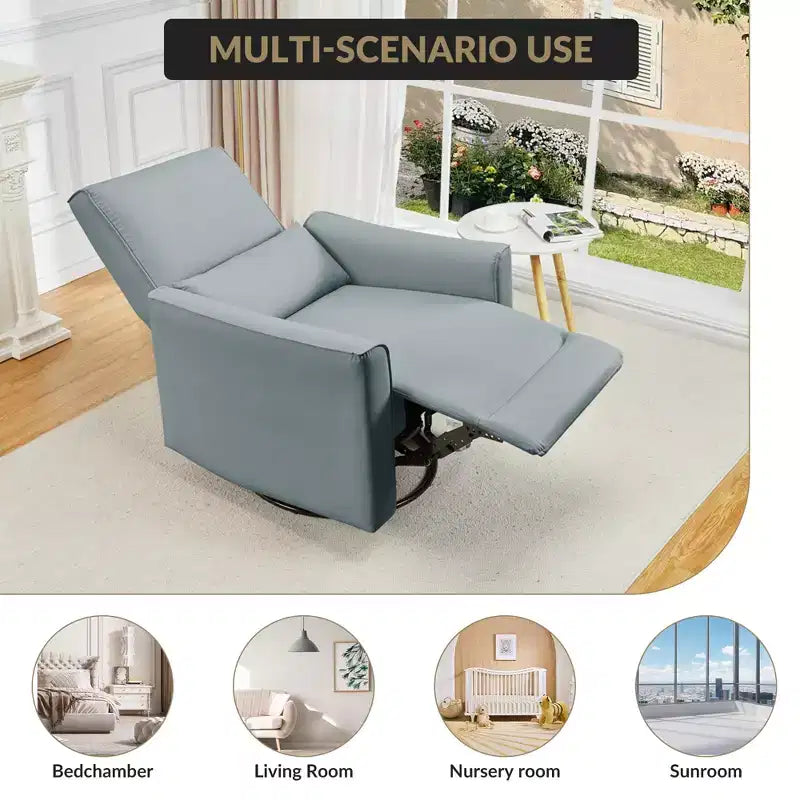 Poltrona Reclinabile Girevole a Dondolo, Recliner Manuale in Pelle, Comoda Poltrona a Dondolo, per Soggiorno, Camera da Letto