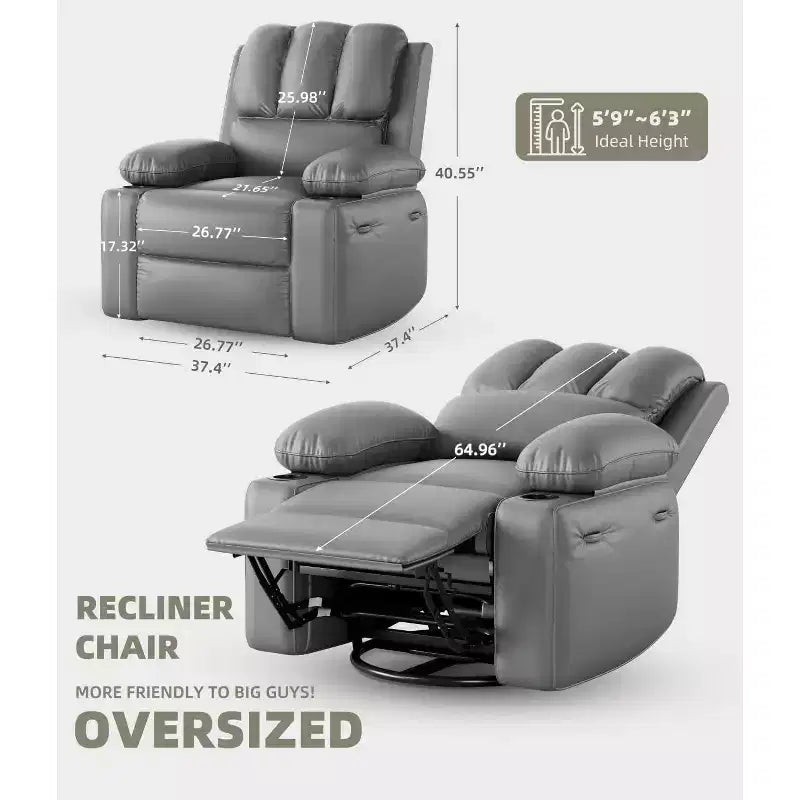 Poltrona reclinabile oversize con funzione riscaldante e massaggiante - Poltrona girevole a 360° per adulti, a dondolo manuale con telecomando, per soggiorni, camere da letto