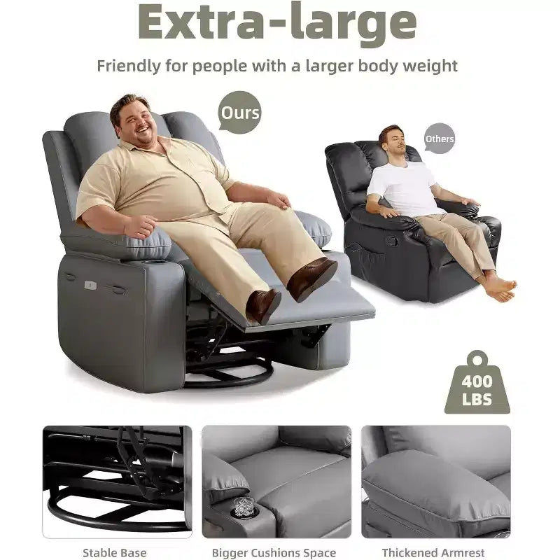Poltrona reclinabile oversize con funzione riscaldante e massaggiante - Poltrona girevole a 360° per adulti, a dondolo manuale con telecomando, per soggiorni, camere da letto