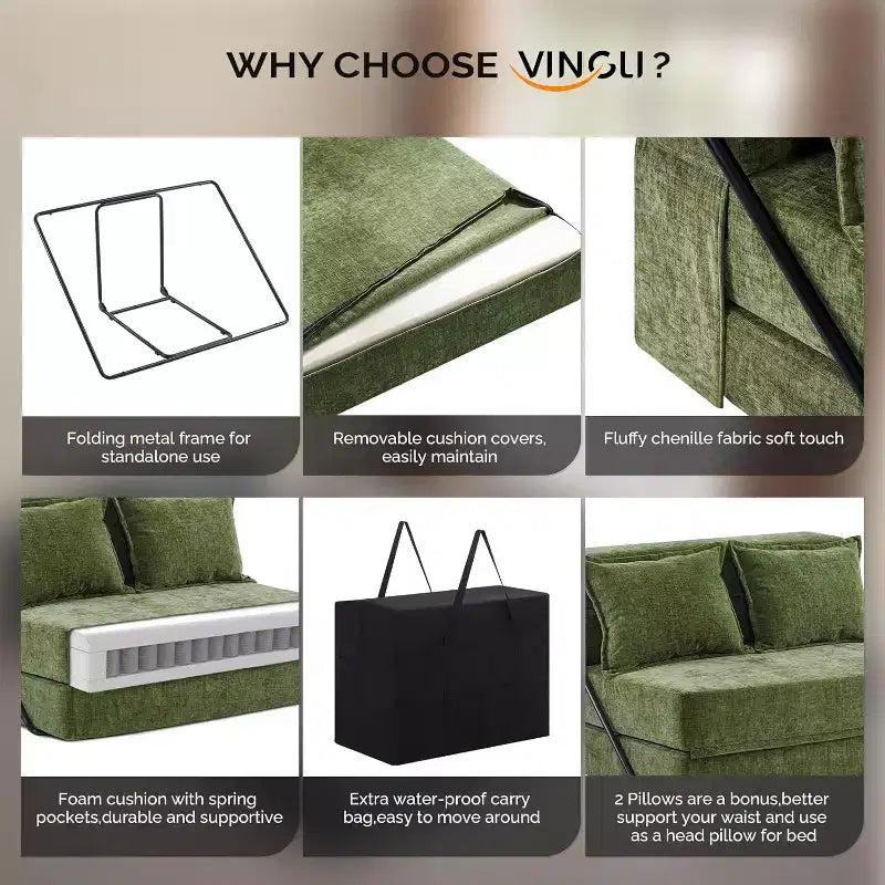 VINGLI Futon divano letto, sedia letto, divano da pavimento, divano piccolo matrimoniale, materasso pieghevole