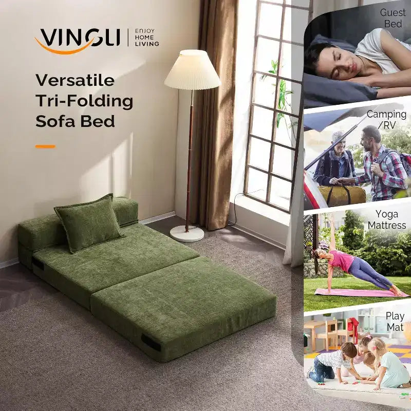 VINGLI Futon divano letto, sedia letto, divano da pavimento, divano piccolo matrimoniale, materasso pieghevole