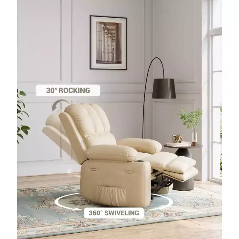 Grande Poltrona Reclinabile Manuale in Similpelle con Portabicchieri, Reclinazione a 150°, Capacità 180 kg