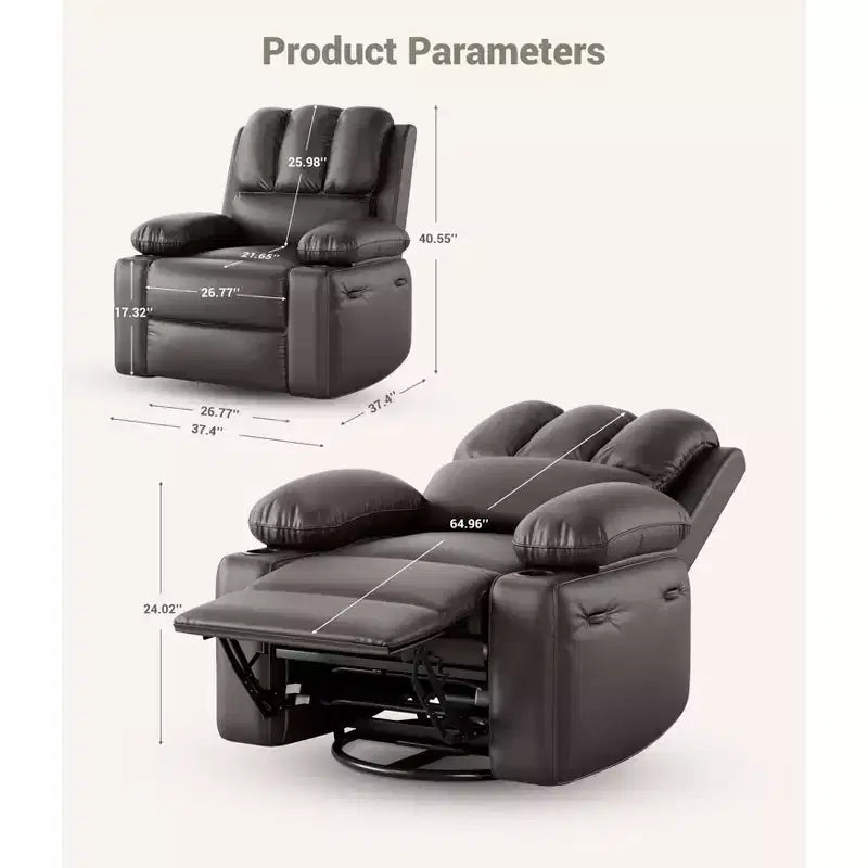 Poltrona Reclinabile Elettrica Grande con Massaggio, Poltrona Relax Girevole a Dondolo in Pelle PU con Telecomando e Portabicchieri, per Soggiorno Camera da Letto Cameretta