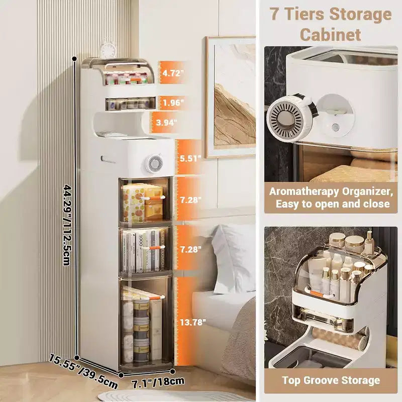 Mobile Contenitore Ultrasottile con Ruote, in MDF, 2 Cassetti, Pronto all'Uso, per Bagno, Lavanderia, Cucina