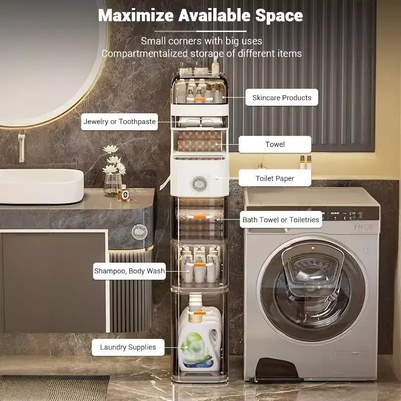 Mobile Contenitore Ultrasottile con Ruote, in MDF, 2 Cassetti, Pronto all'Uso, per Bagno, Lavanderia, Cucina
