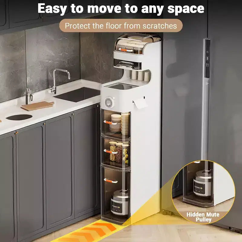 Mobile Contenitore Ultrasottile con Ruote, in MDF, 2 Cassetti, Pronto all'Uso, per Bagno, Lavanderia, Cucina