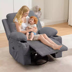 Poltrona reclinabile in pelle per camera da letto, poltrona reclinabile manuale oversize con dondolo, girevole a 360° con porta bicchieri