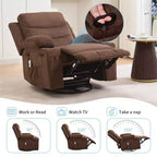 Poltrona reclinabile in pelle per camera da letto, poltrona reclinabile manuale oversize con dondolo, girevole a 360° con porta bicchieri
