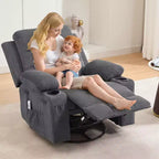 Poltrona reclinabile in pelle per camera da letto, poltrona reclinabile manuale oversize con dondolo, girevole a 360° con porta bicchieri