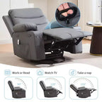 Poltrona reclinabile in pelle per camera da letto, poltrona reclinabile manuale oversize con dondolo, girevole a 360° con porta bicchieri