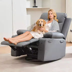 Poltrona reclinabile in pelle per camera da letto, poltrona reclinabile manuale oversize con dondolo, girevole a 360° con porta bicchieri