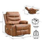 Poltrona reclinabile in pelle per camera da letto, poltrona reclinabile manuale oversize con dondolo, girevole a 360° con porta bicchieri