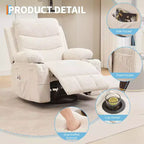 Poltrona reclinabile in pelle per camera da letto, poltrona reclinabile manuale oversize con dondolo, girevole a 360° con porta bicchieri