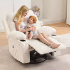 Poltrona reclinabile in pelle per camera da letto, poltrona reclinabile manuale oversize con dondolo, girevole a 360° con porta bicchieri