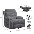 Poltrona reclinabile in pelle per camera da letto, poltrona reclinabile manuale oversize con dondolo, girevole a 360° con porta bicchieri