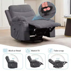 Poltrona reclinabile in pelle per camera da letto, poltrona reclinabile manuale oversize con dondolo, girevole a 360° con porta bicchieri