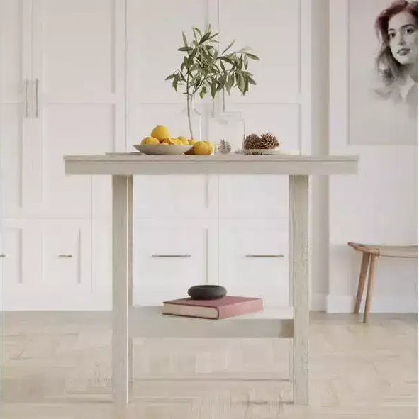 Tavolo da pranzo quadrato ad altezza bancone con ripiano portaoggetti, in MDF, 4 posti, grigio
