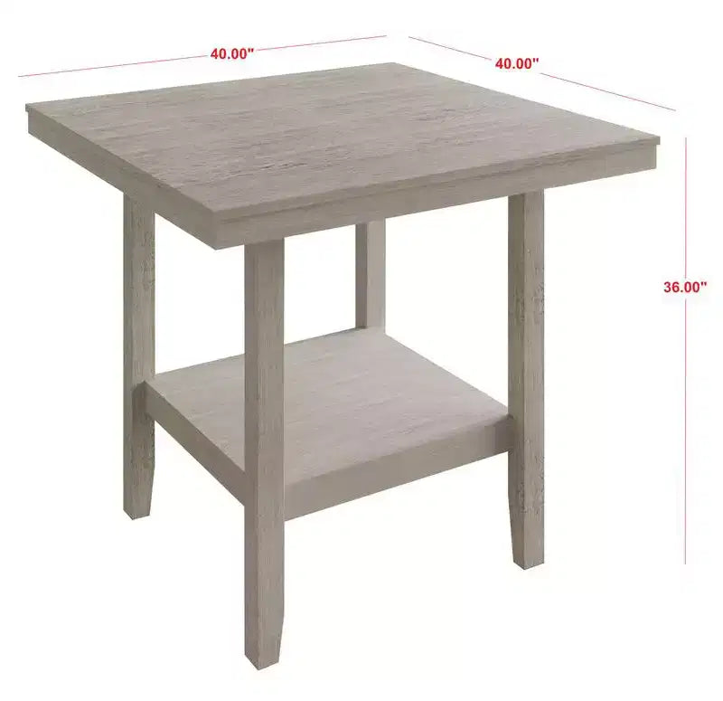 Tavolo da pranzo quadrato ad altezza bancone con ripiano portaoggetti, in MDF, 4 posti, grigio