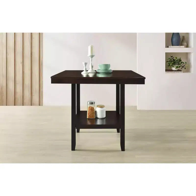 Tavolo da pranzo quadrato ad altezza bancone con ripiano portaoggetti, in MDF, 4 posti, grigio