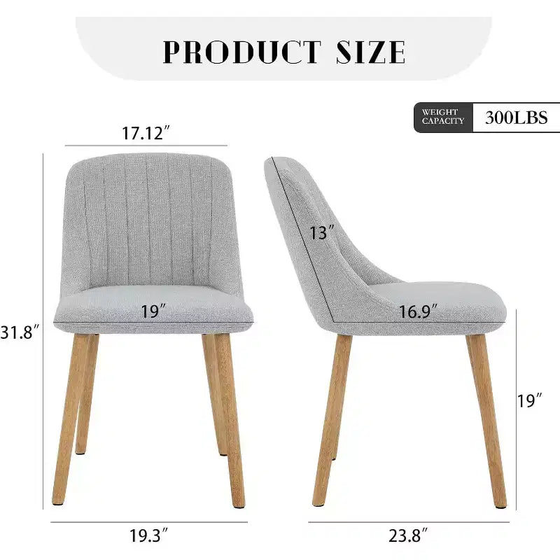 Set di 2 sedie da pranzo imbottite in tessuto con schienale ergonomico curvo e gambe in rovere, capacità 136 kg
