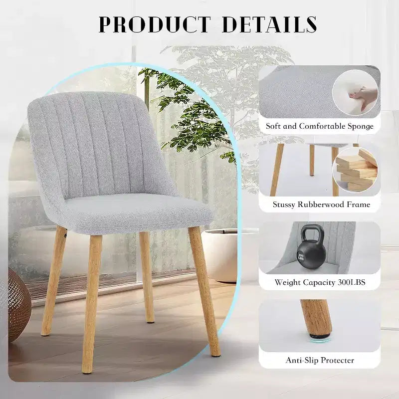 Set di 2 sedie da pranzo imbottite in tessuto con schienale ergonomico curvo e gambe in rovere, capacità 136 kg