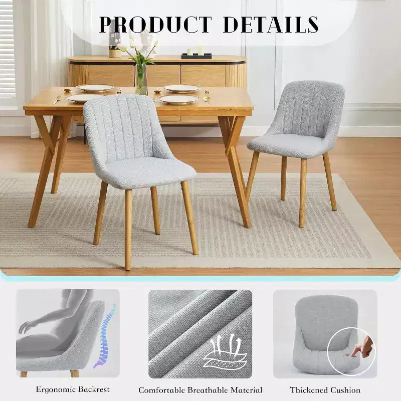 Set di 2 sedie da pranzo imbottite in tessuto con schienale ergonomico curvo e gambe in rovere, capacità 136 kg