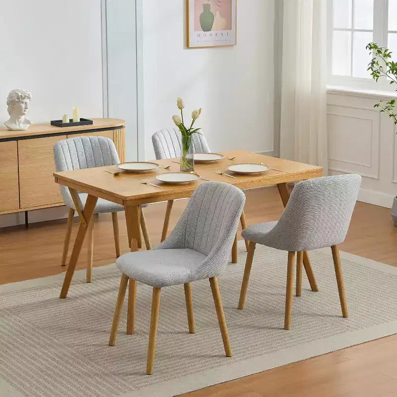 Set di 2 sedie da pranzo imbottite in tessuto con schienale ergonomico curvo e gambe in rovere, capacità 136 kg