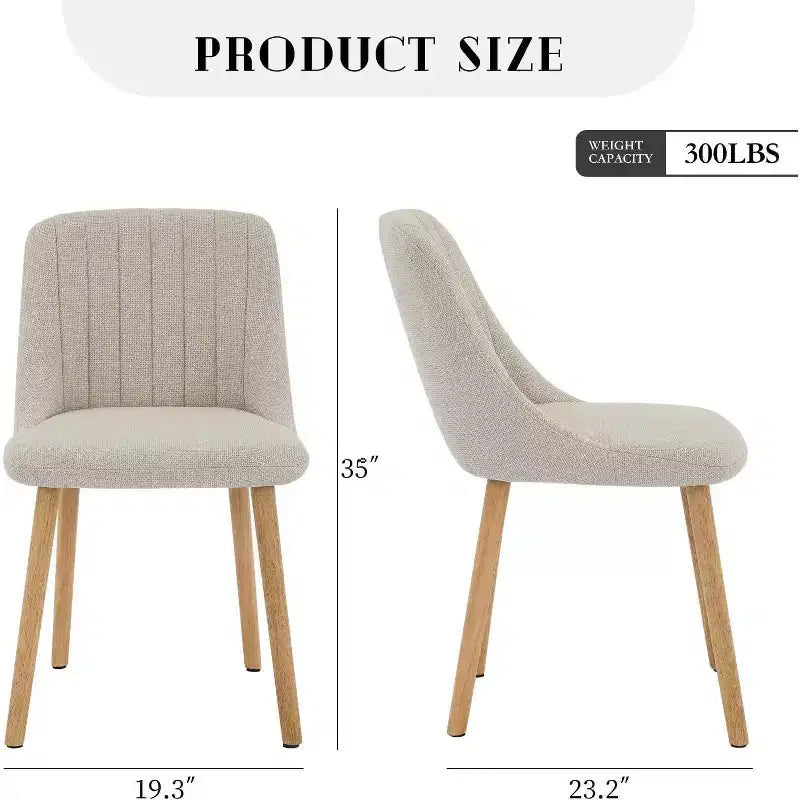 Set di 2 sedie da pranzo imbottite in tessuto con schienale ergonomico curvo e gambe in rovere, capacità 136 kg