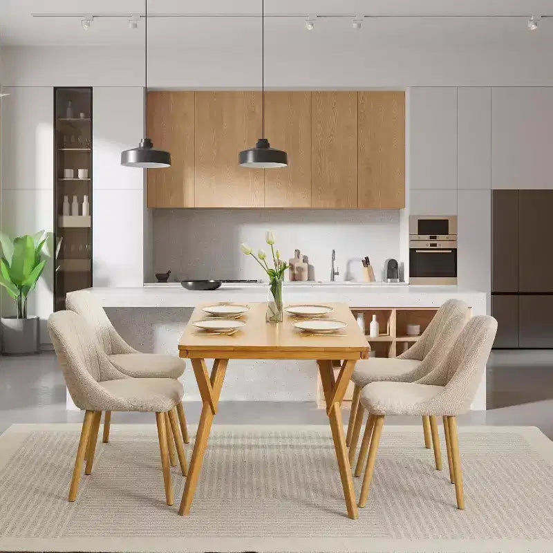 Set di 2 sedie da pranzo imbottite in tessuto con schienale ergonomico curvo e gambe in rovere, capacità 136 kg