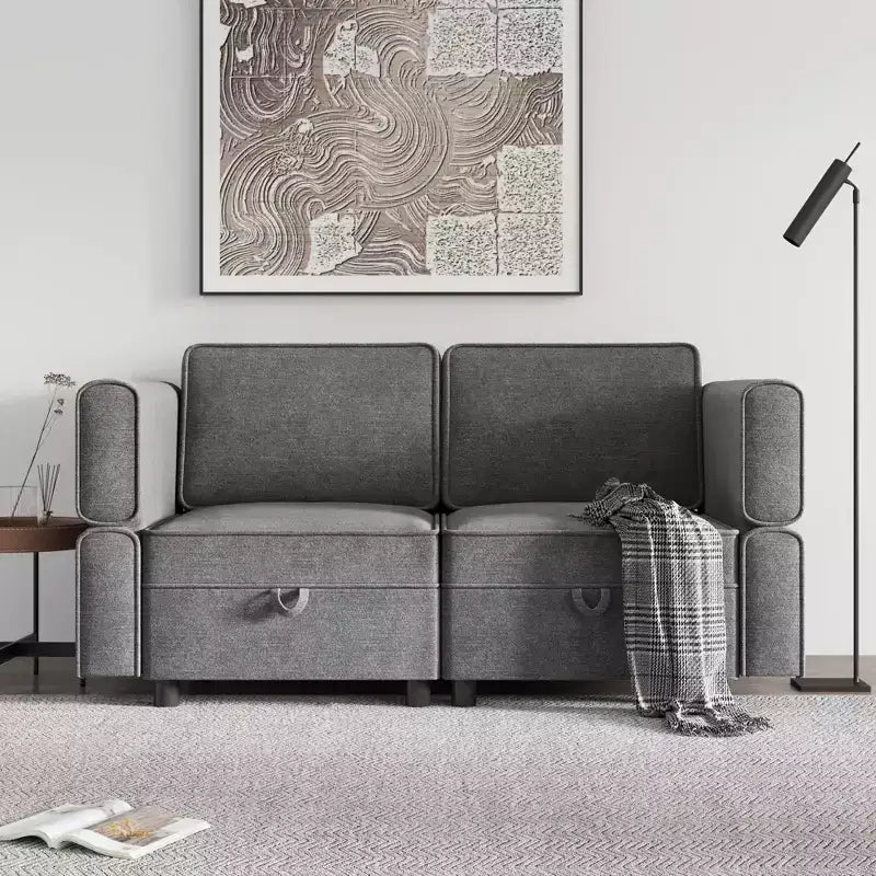 Sectional Sofa with Storage Ottoman - Adjustable L-Shaped Couch for Living Room (Chenille Fabric)