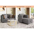 Divano componibile con pouf contenitore - Divano a L regolabile per soggiorno (Tessuto ciniglia)