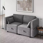 Divano componibile con pouf contenitore - Divano a L regolabile per soggiorno (Tessuto ciniglia)